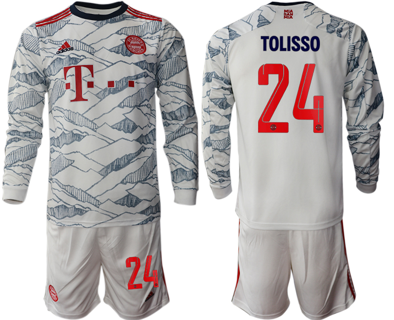 Men 2021-2022 Club Bayern Munich Second away white Long Sleeve #24 Soccer Jersey